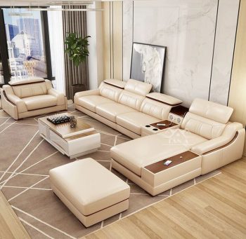 bộ sofa da phòng khách chung cư đẹp hiện đại