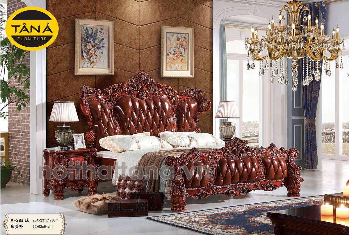 Top 10 mẫu giường tủ Đồng Nai hot nhất 4 Giường Ngủ Bọc Da Bò Tân Cổ Điển Nhập Khẩu TP-A28-1