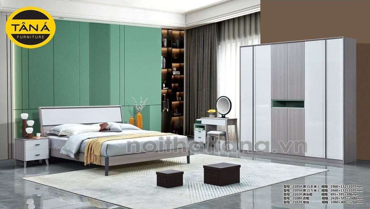 Giường tủ nhập khẩu Đài Loan được sản xuất bởi kỹ thuật tiên tiến đại chất lượng tốt, bền đẹp và thu hút với những mảng màu sáng tối kết hợp với nhau, kiểu dáng đơn giản hiện đại.