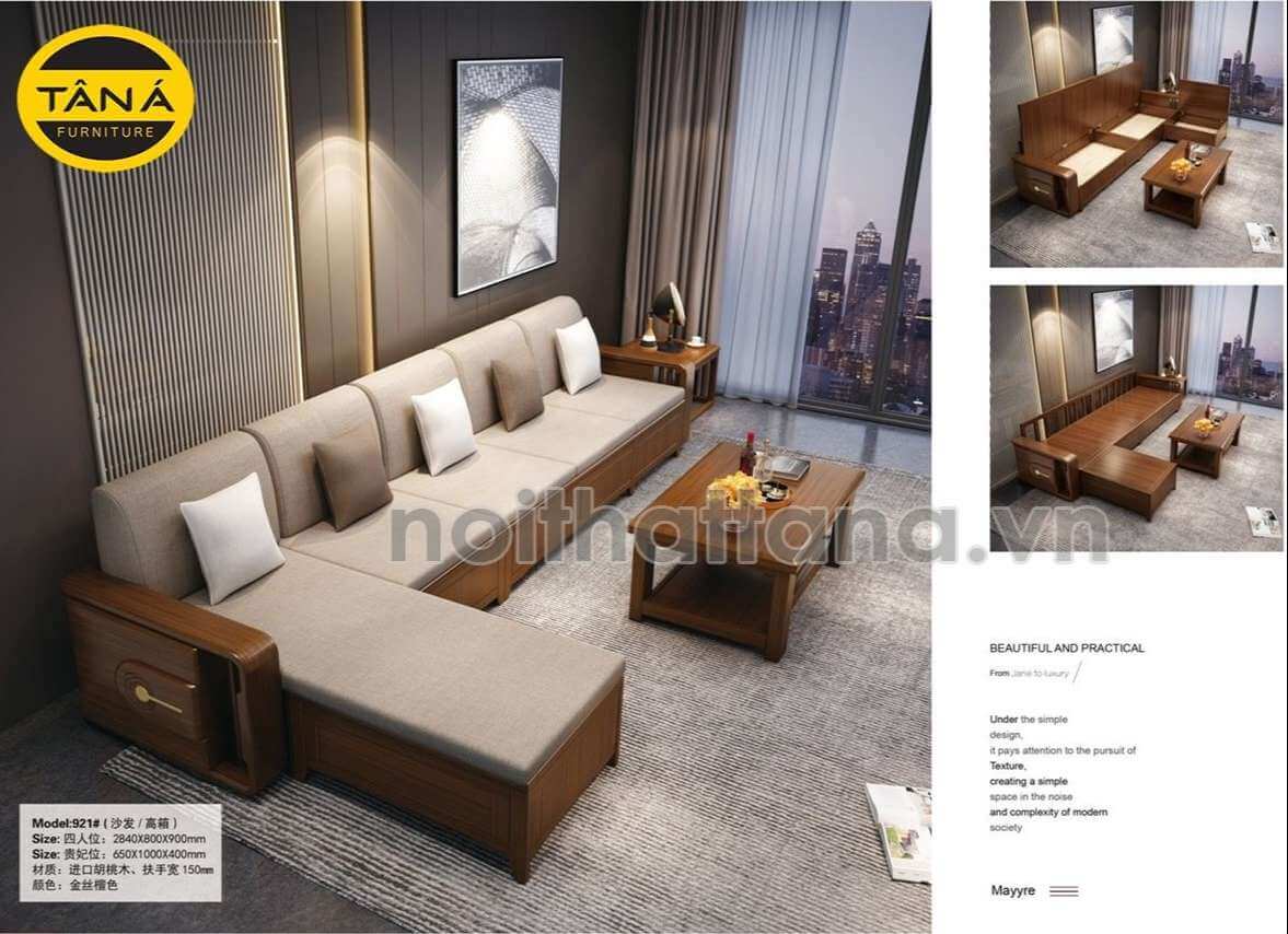 Sofa góc gỗ sồi cao cấp được thiết kế kiểu dáng góc L phong cách truyền thống đem đến một không gian ấm cúng. Chất liệu gỗ mang tính thẩm mỹ cao và cả độ bền bỉ tốt. Kiểu dáng hình khối vuông vức tối ưu diện tích phòng. 