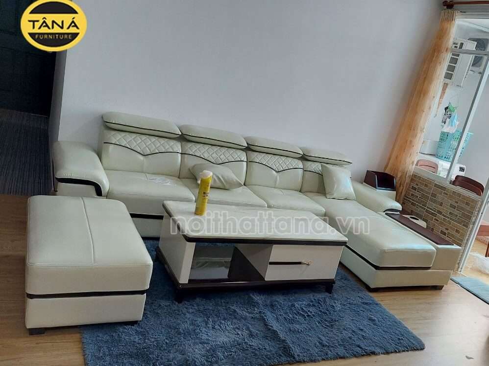 Bộ sofa phòng khách góc L màu trắng sang trọng cho căn phòng đẹp mắt, thẩm mỹ hiện đại cho một không gian đồng bộ nhẹ nhàng thư giãn.
