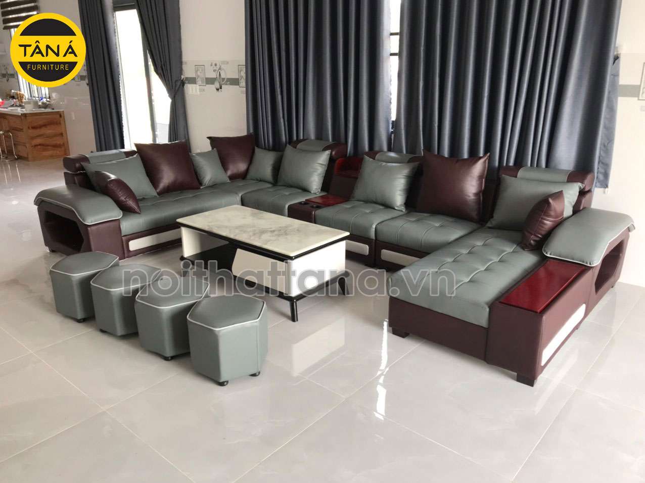 sofa chân gỗ màu xám