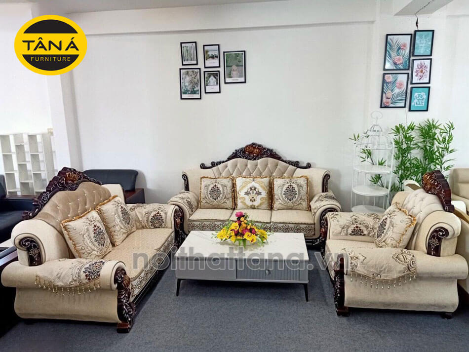 sofa chân gỗ tân cổ điển đẹp