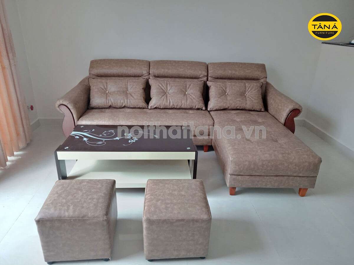 sofa da chân gỗ