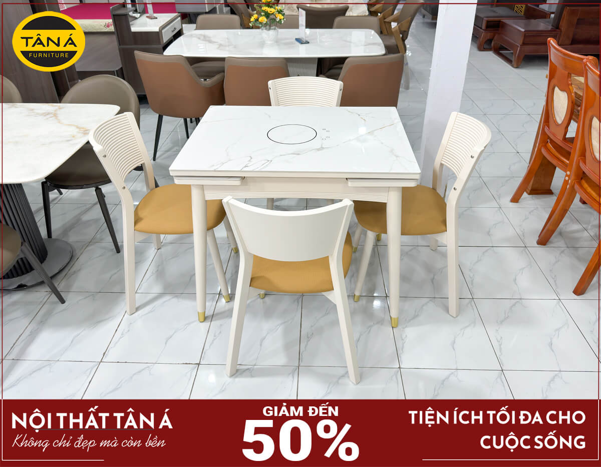 Bàn ăn thông minh gấp gọn 4 ghế BA-Z1199B Có Bếp Từ