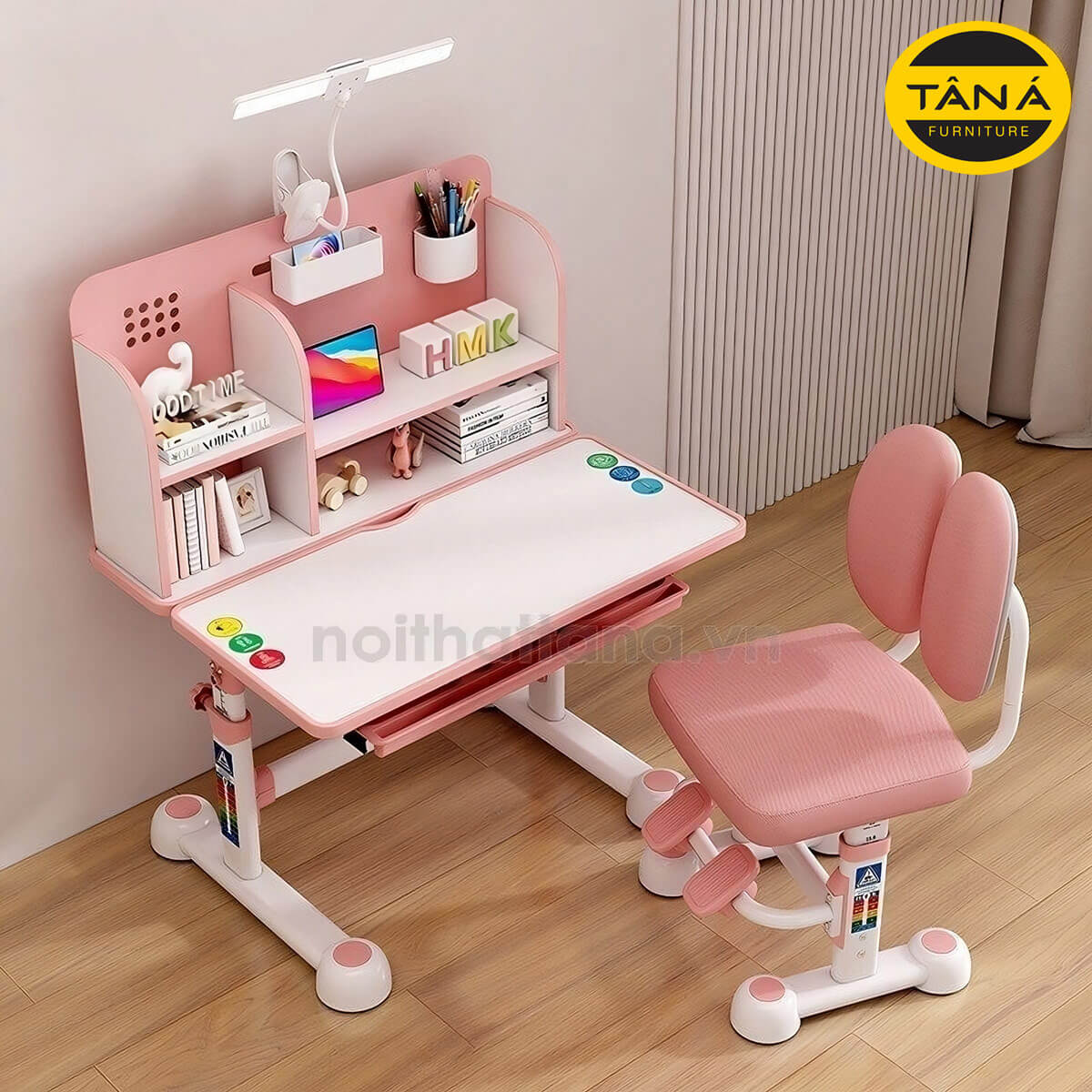 Bộ Bàn Học Chống Gù Chống Cận Cho Bé Nhập Khẩu BH01 3 Bo ban ghe hoc sinh chong gu cho be gai mau hong BH01