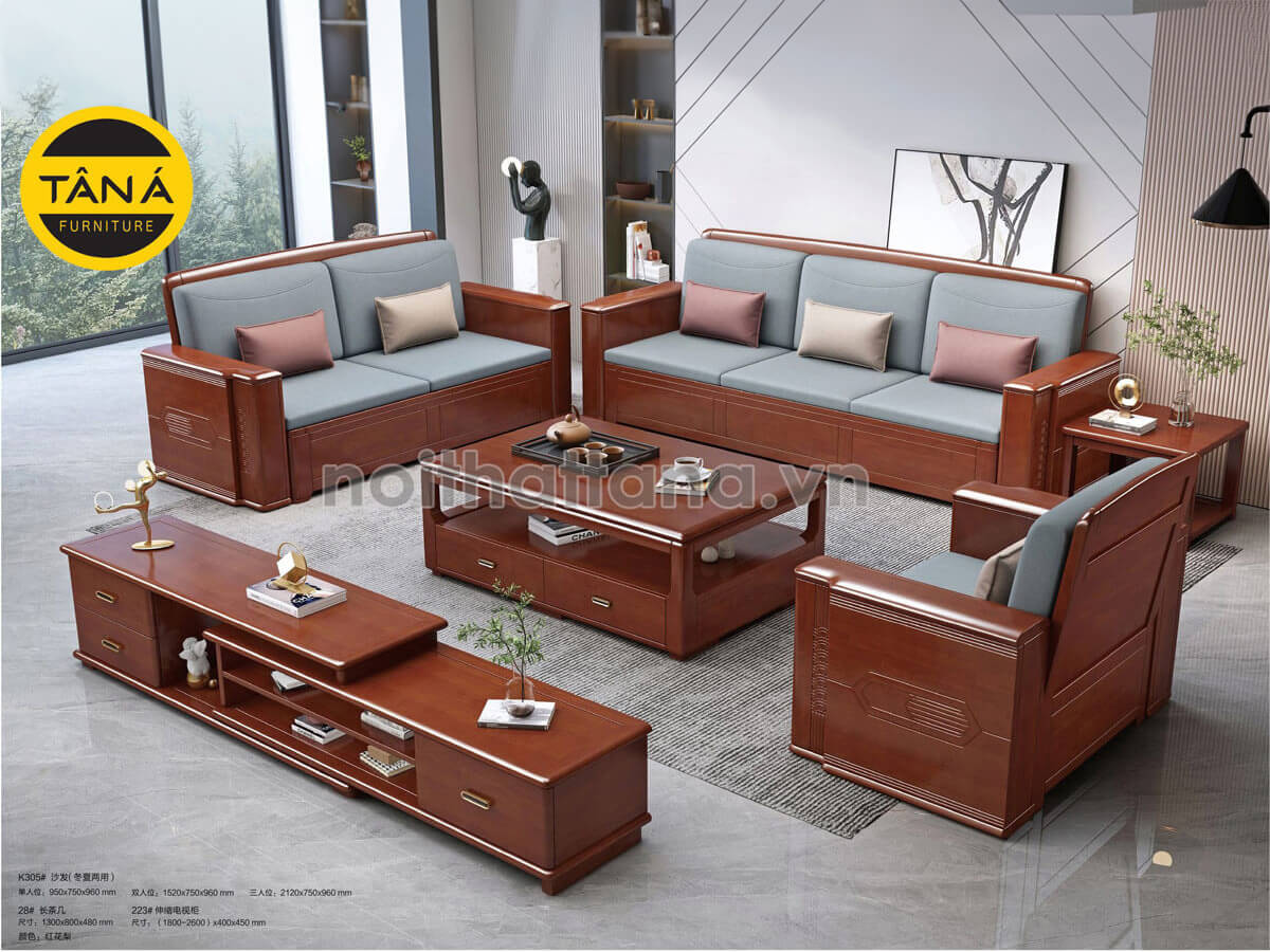 Ghế sofa gỗ sồi nệm vải cao cấp TA-K305