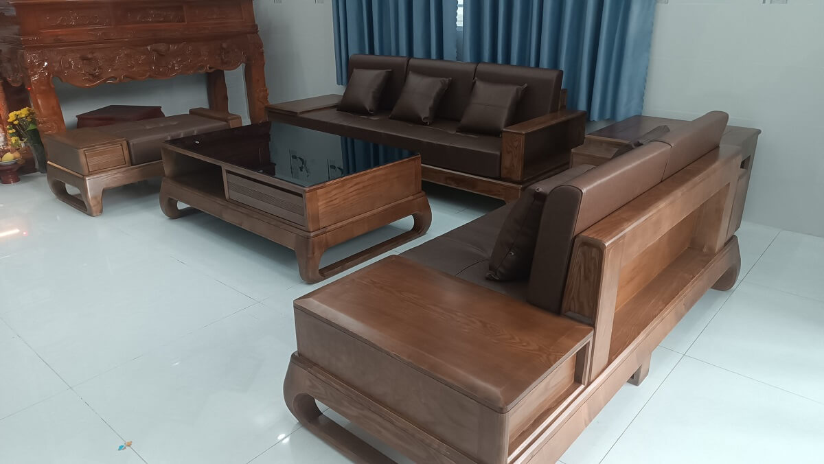 ghế sofa gỗ bọc da