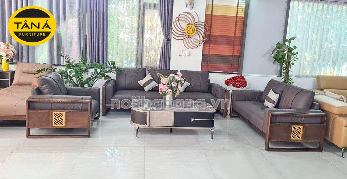 sofa gỗ bọc da cao cấp