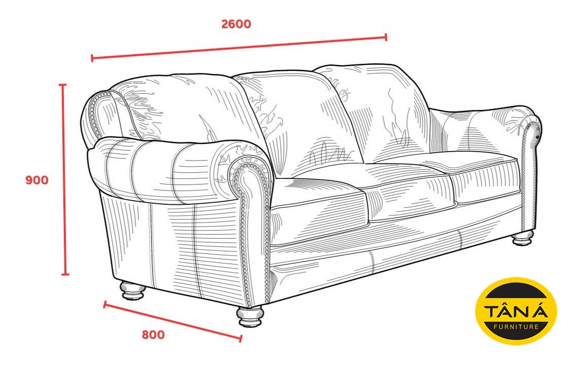 kích thước sofa băng 3 chỗ