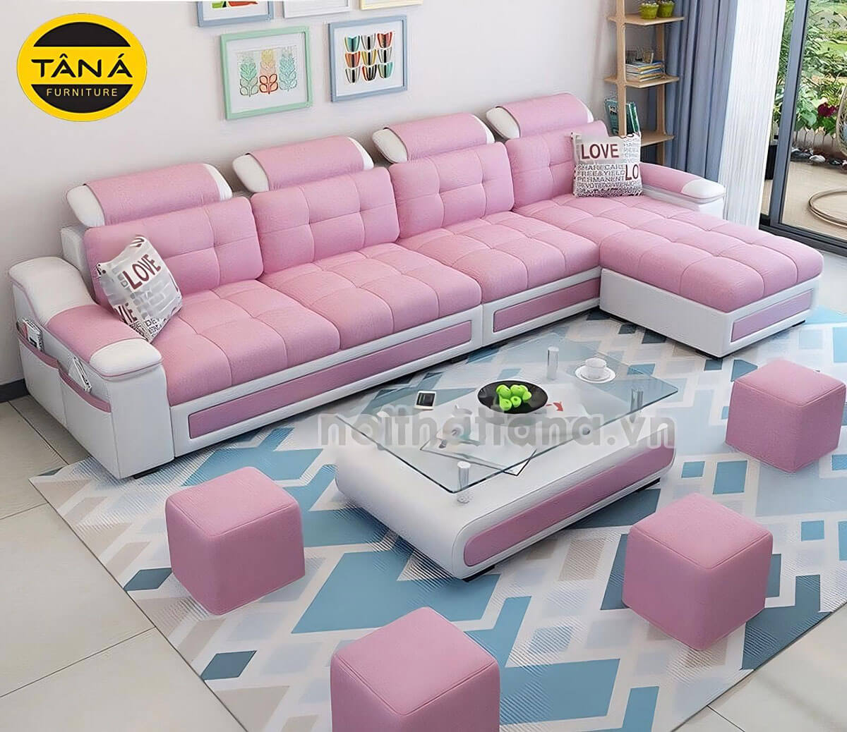 Sofa phòng khách nên chọn màu hồng