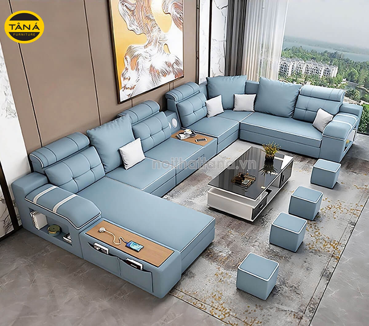 mẫu ghế sofa gỗ đẹp cho phòng khách rộng