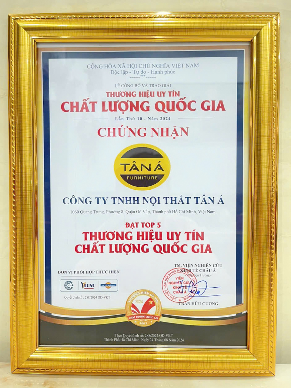 thương hiệu quốc gia trung tâm nội thất tân á