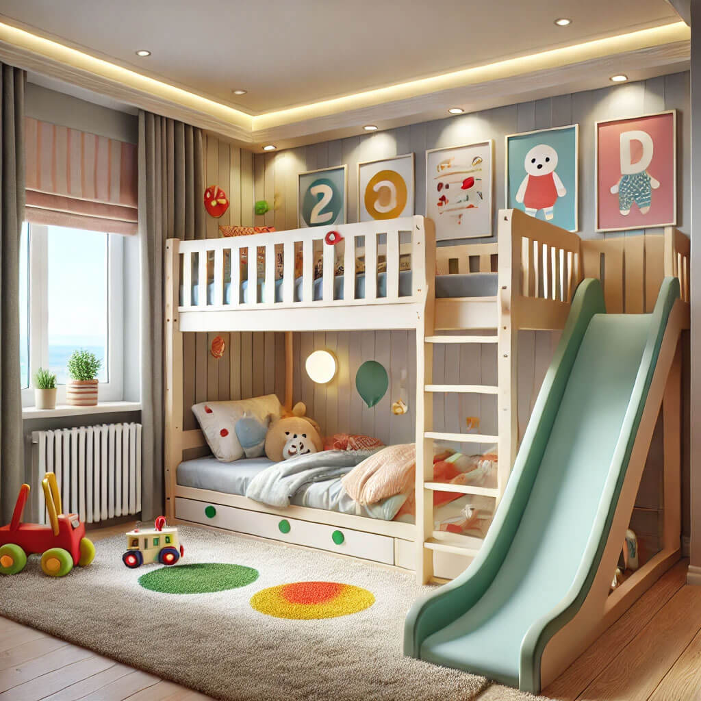 Giường tầng cho bé - trẻ em tích hợp cầu trượt