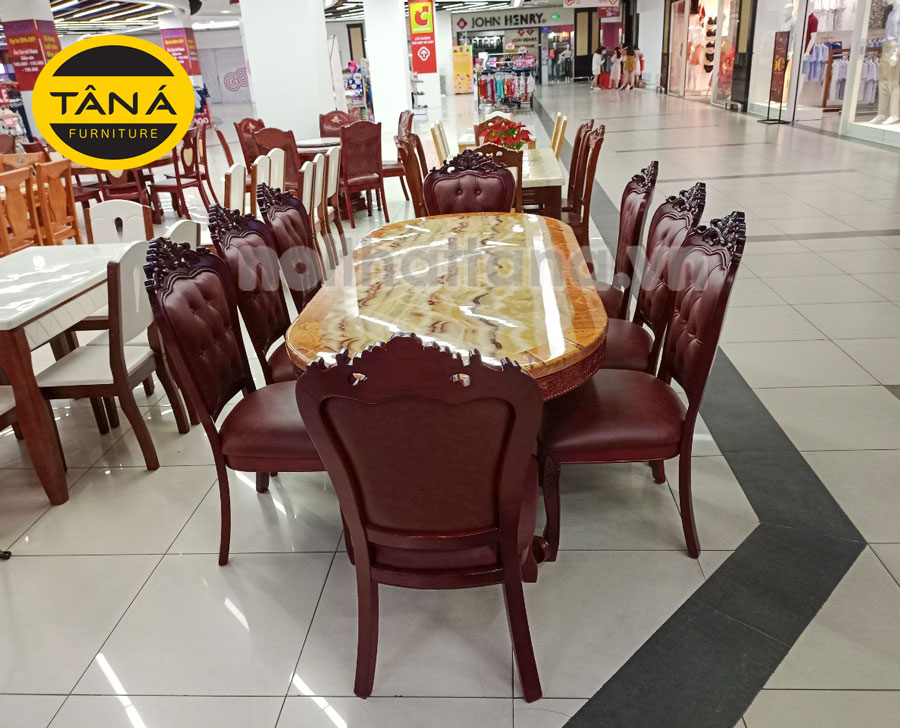 Bàn ăn mặt đá oval hiện đại
