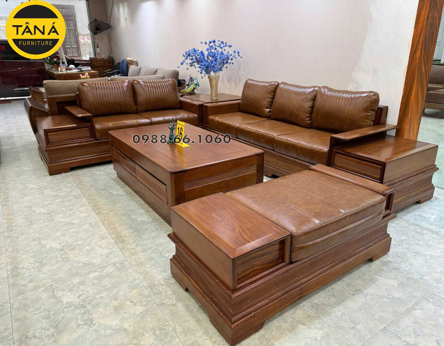 Sofa Băng Da Hàn Quốc Gỗ Hương Đẹp Hiện Đại TA-GH71