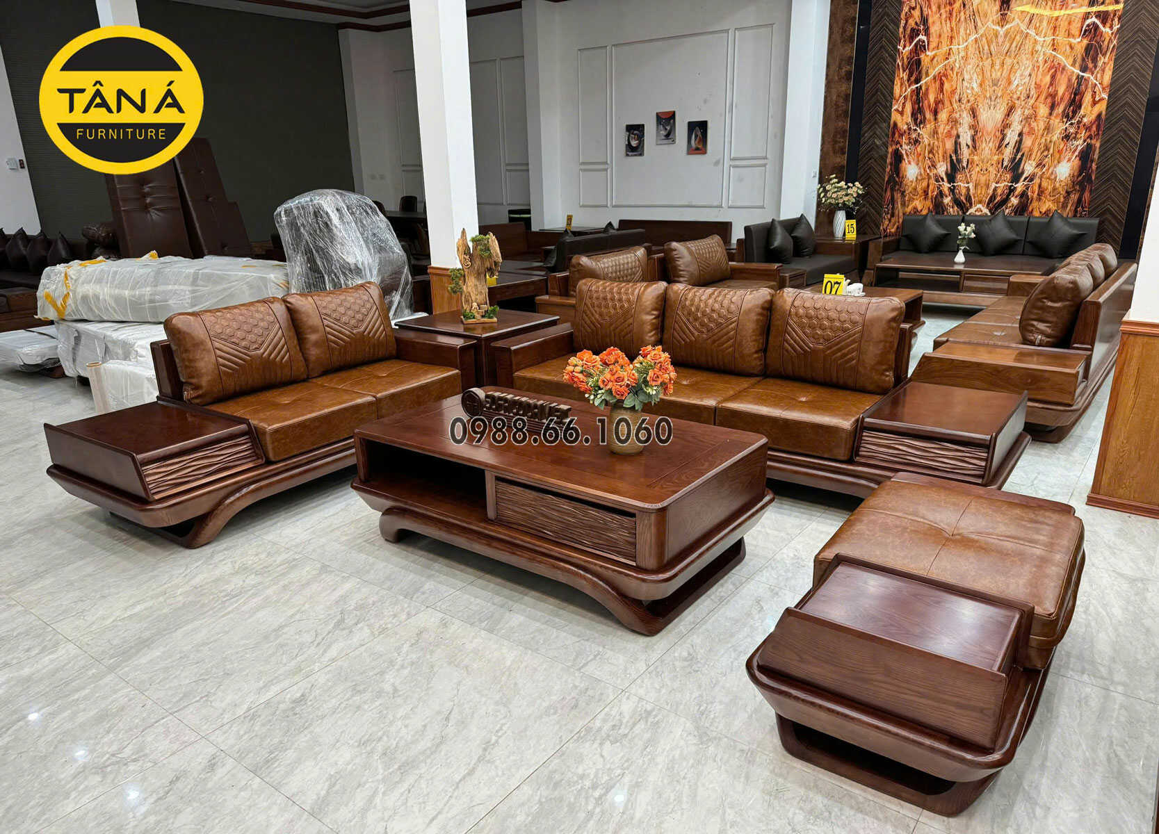 Sofa Băng Da Hàn Quốc Gỗ Sồi Hiện Đại, Sang Trọng TA-GS48