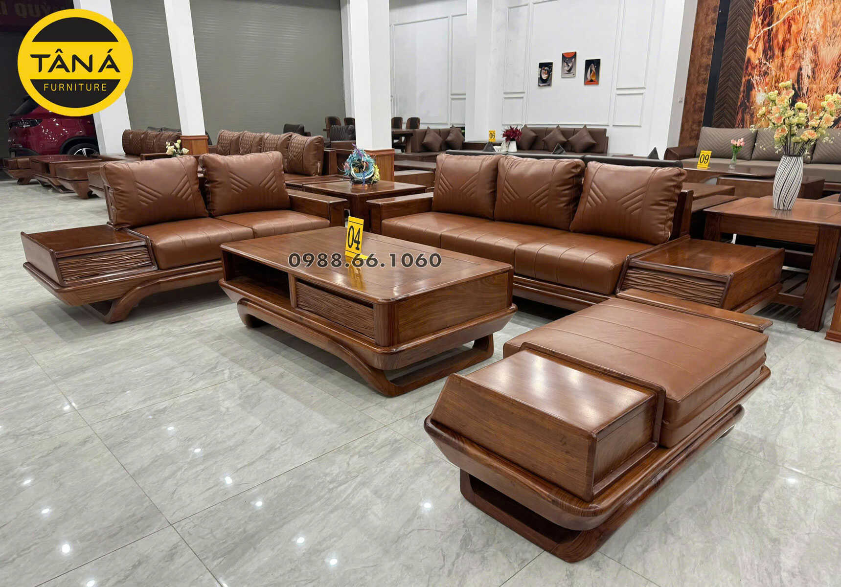 Sofa Băng Bọc Da Hàn Quốc Gỗ Hương Cao Cấp TA-GH67