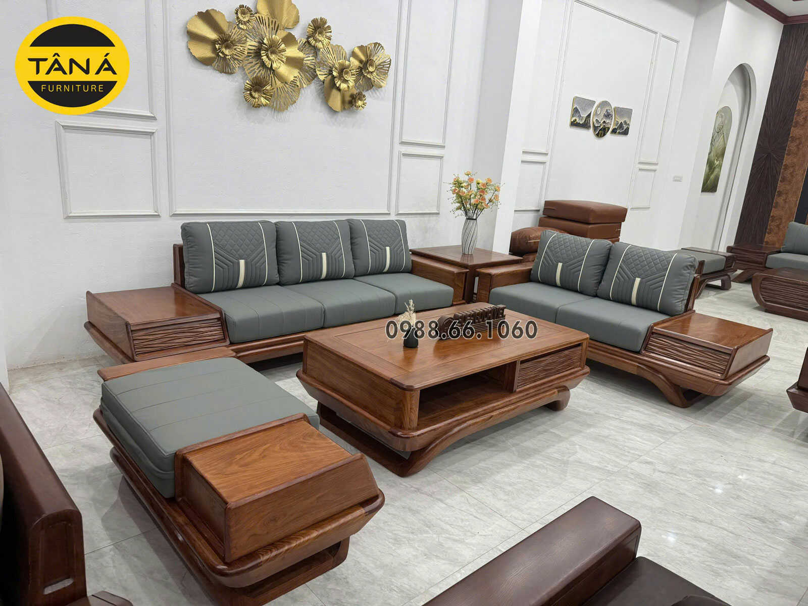 Sofa Băng Gỗ Hương Bọc Da Hàn Quốc Hiện Đại TA-GH63