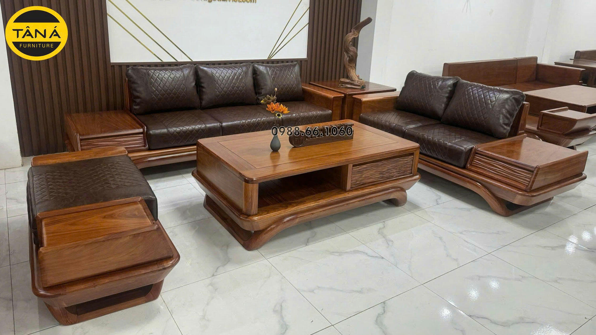 Sofa Băng Gỗ Hương Bọc Da Hàn Quốc Đẹp Hiện Đại TA-GH54