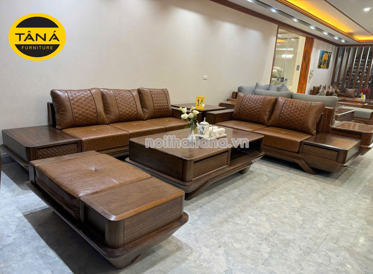 Sofa Băng Gỗ Mun TA-GM78 Bọc Da Hàn Quốc Cao Cấp