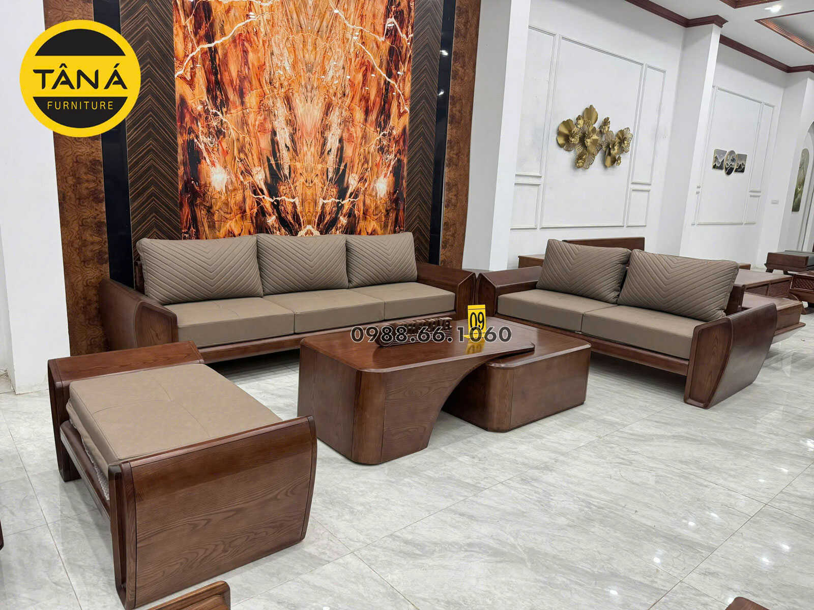 Sofa Băng Gỗ Sồi Da Hàn Quốc TA-GS68 Đẹp, Đẳng Cấp