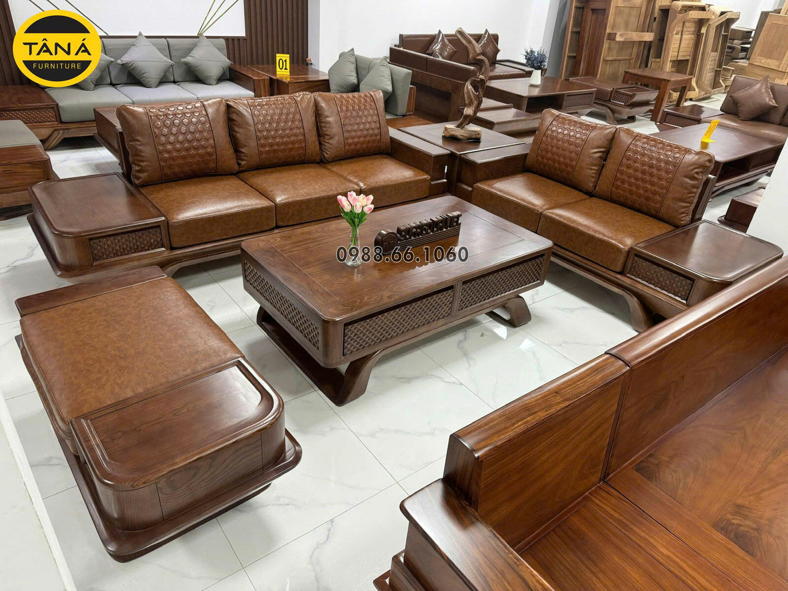 Sofa Băng Gỗ Sồi Bọc Da Hàn Quốc Đẹp Hiện Đại TA-GS36