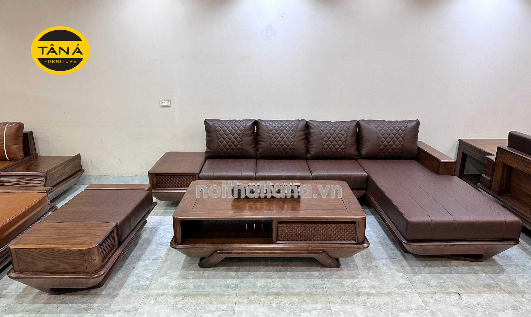Sofa Gỗ Sồi Góc Chữ L Bọc Da Hàn Quốc Đẹp Hiện Đại TA-GS62