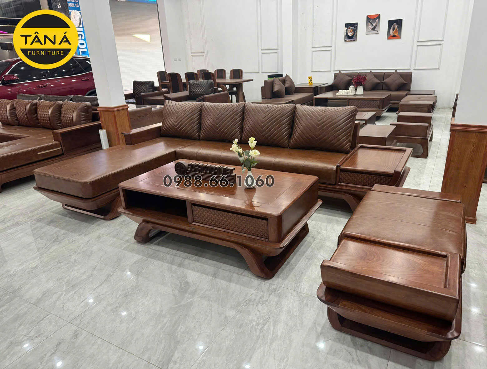 Sofa Gỗ Hương Góc Chữ L Da Hàn Quốc GH66 Hiện Đại