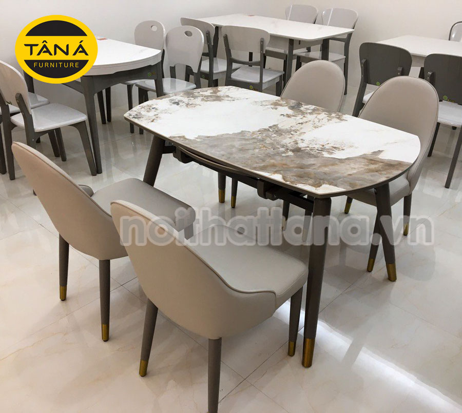 Bộ Bàn Ăn Mặt Đá Thông Minh 6 Ghế BA-9082