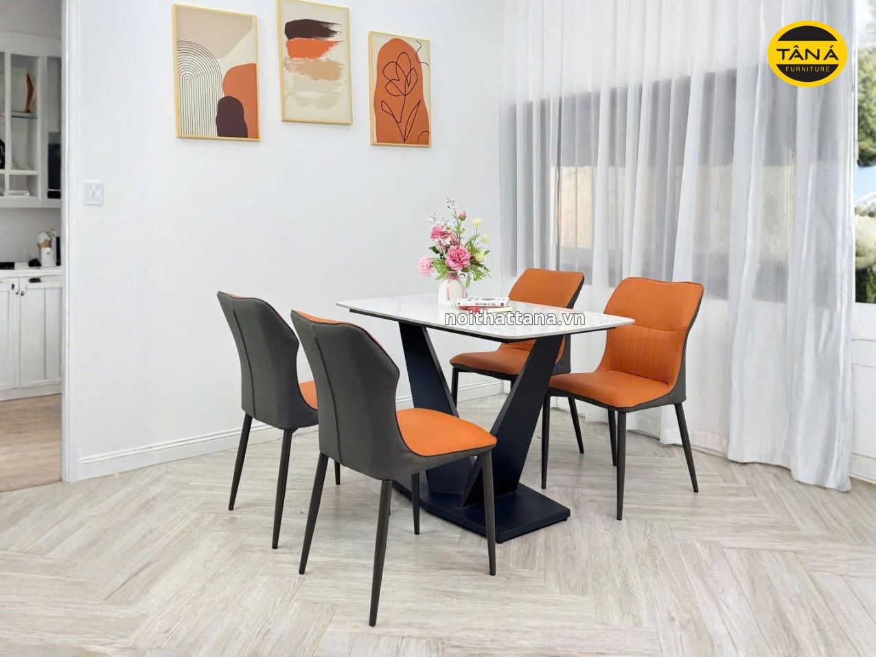 Bộ bàn ăn 1m2 4 ghế mặt đá ceramic nhập khẩu AK29 1 ban an 4 ghe mat da ceramic ak29