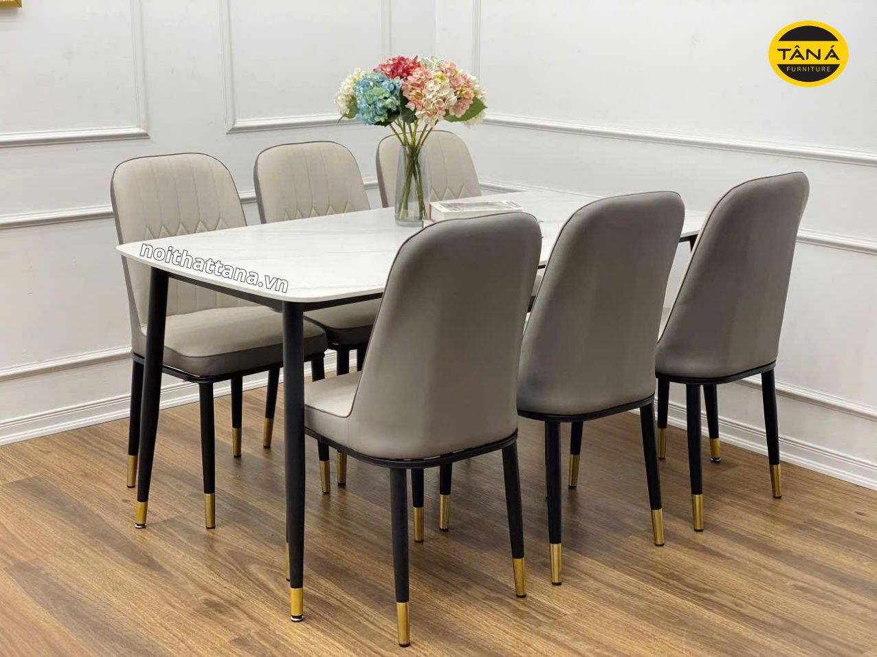 Bộ bàn ăn 1m6 6 ghế mặt đá ceramic nhập khẩu AK06 4 ban an mat da ak06