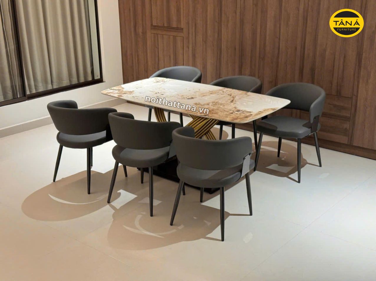 Bộ bàn ăn 1m6 6 ghế mặt đá ceramic nhập khẩu AK07 2 ban an mat da ak07 3