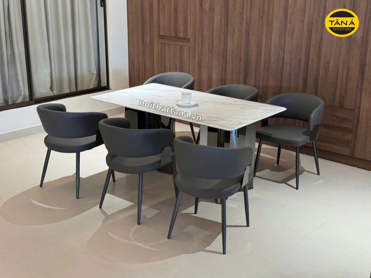 Bộ bàn ăn 1m6 6 ghế mặt đá bạch ngọc nhập khẩu AK15 1 bo ban an mat da cao cap da bach ngoc ak15