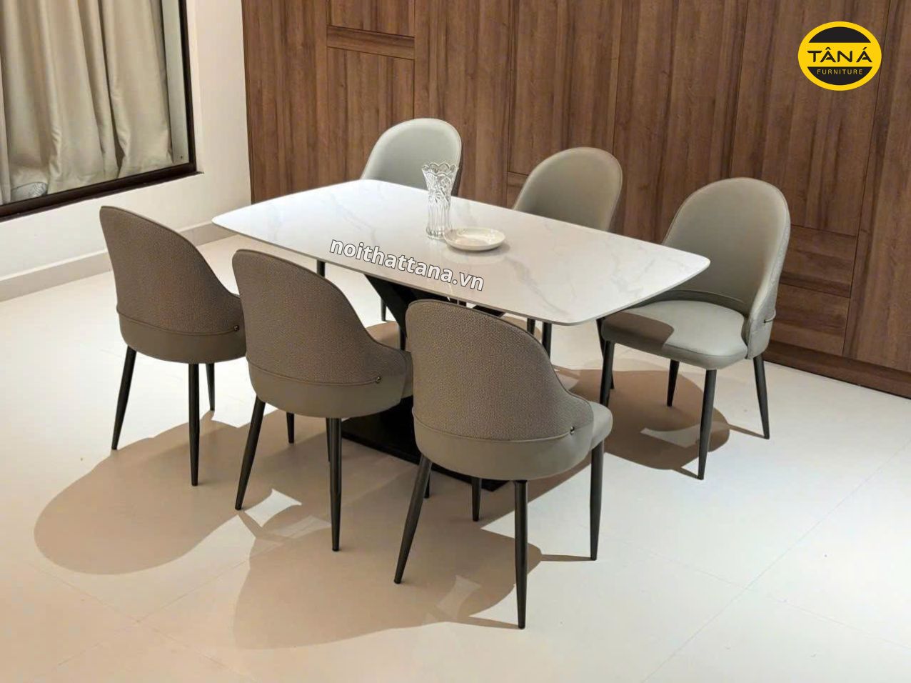 Bộ bàn ăn 1m6 6 ghế mặt đá ceramic nhập khẩu AK18 1 bo ban an mat da ceramic ak18