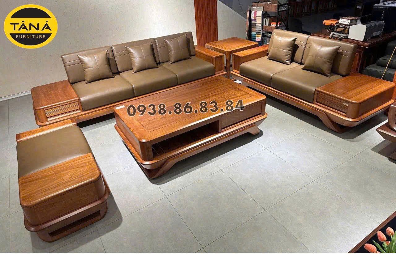 Sofa Gỗ Gõ Đỏ Da Ý GG06 Thanh Lịch Sang Trọng 1 gg06