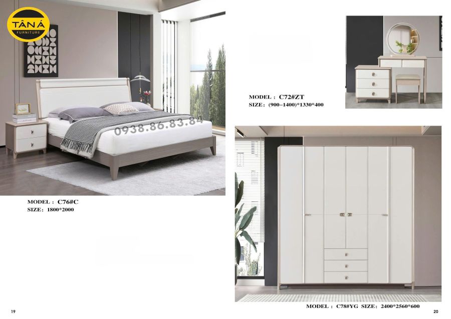 COMBO GIƯỜNG TỦ GỖ HIỆN ĐẠI NHẬP KHẨU TP-C78 1 7tp c78