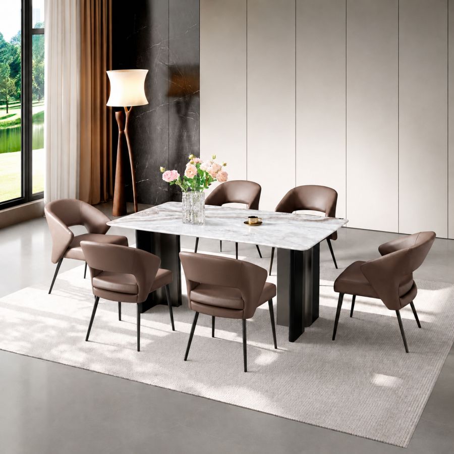 Bộ Bàn Ăn 1,6M 6 Ghế Mặt Đá Tự Nhiên Nhập Khẩu AT-173 1 at 173 1