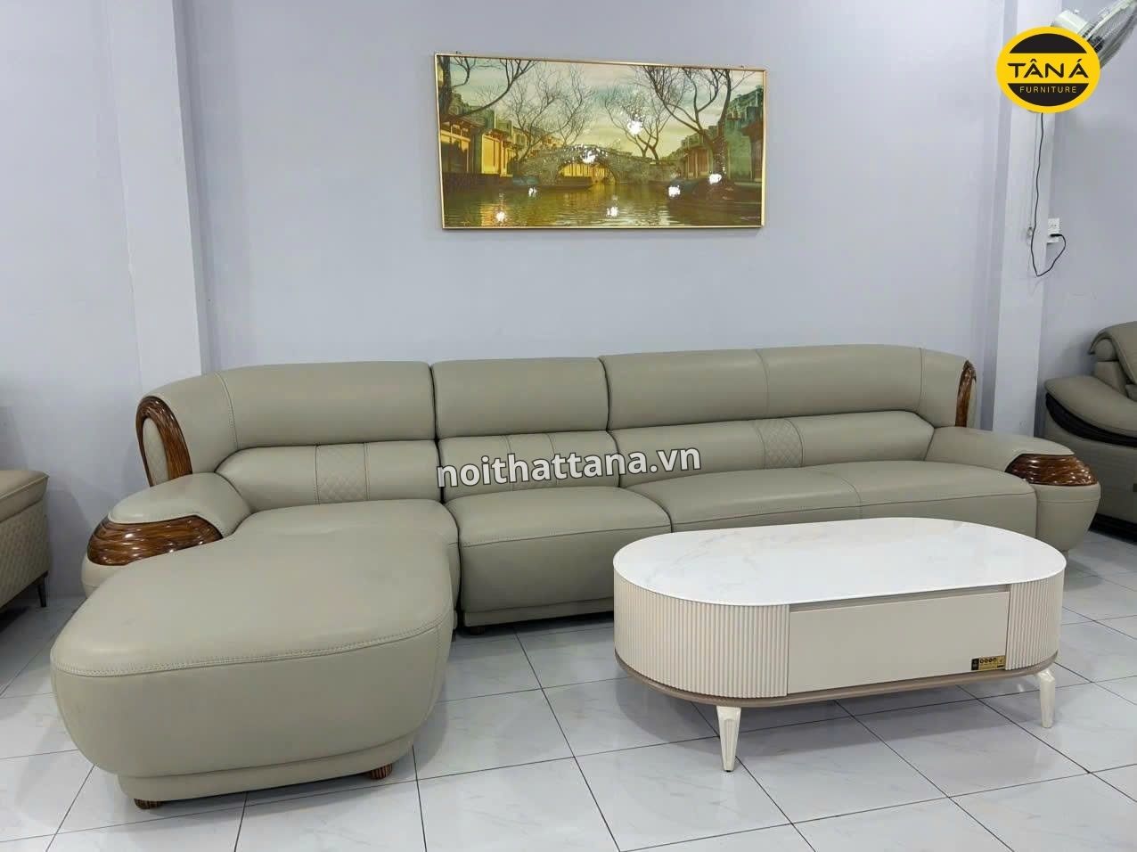Sofa Da Bò Gỗ Mun Nhập Khẩu TP-9993 Sang Trọng 2 sofa tp 9993