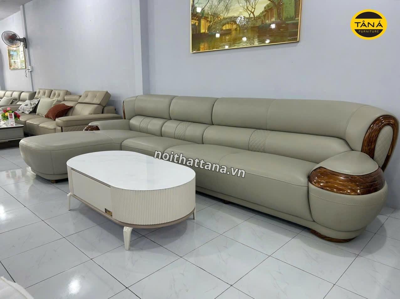Sofa Da Bò Gỗ Mun Nhập Khẩu TP-9993 Sang Trọng 1 tp 9993 1