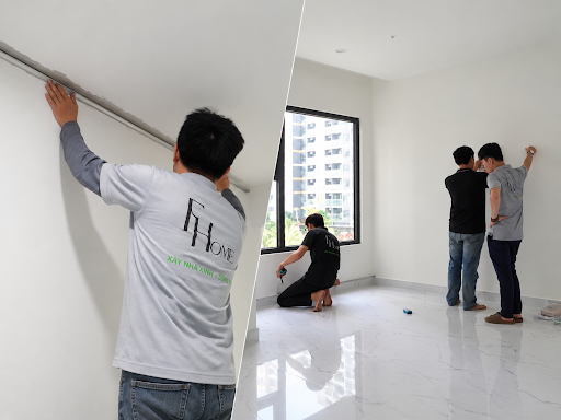 Checklist nghiệm thu nội thất căn hộ trước khi bàn giao 3 kỹ thuật viên đo đạc và kiểm tra chất lượng hoàn thiện